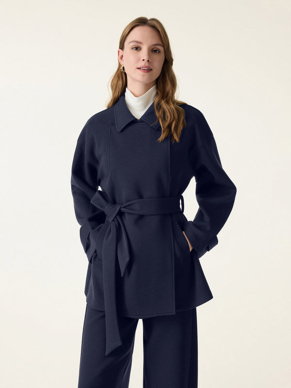 Classic Convertible Collar Belted Coat Universe Navy XS