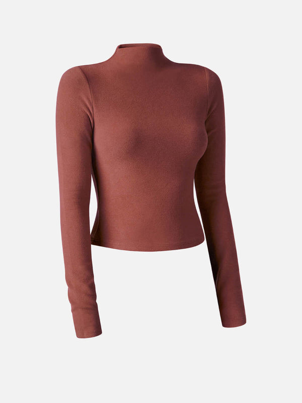 Thermal Brushed Mock Neck Crop Top Georgia Clay XS